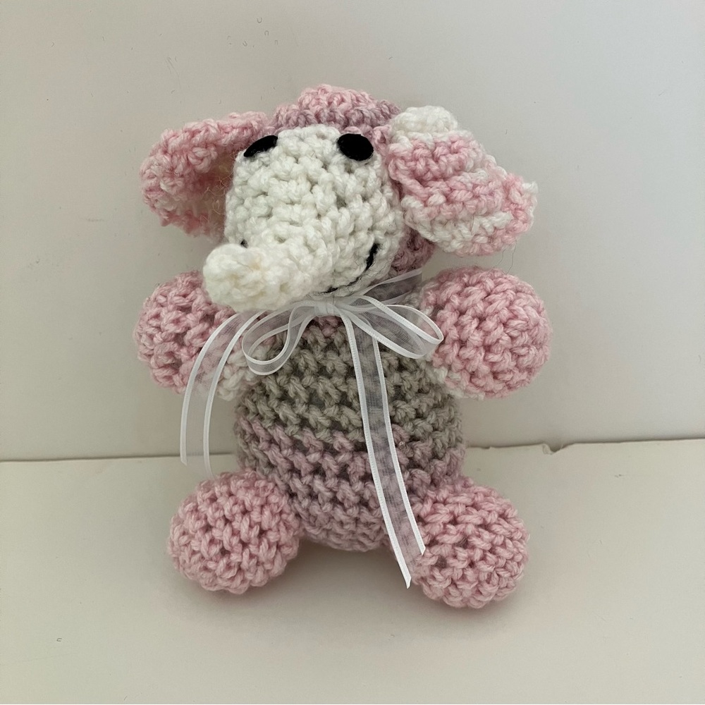 Handmade Pink and White Crochet Elephant